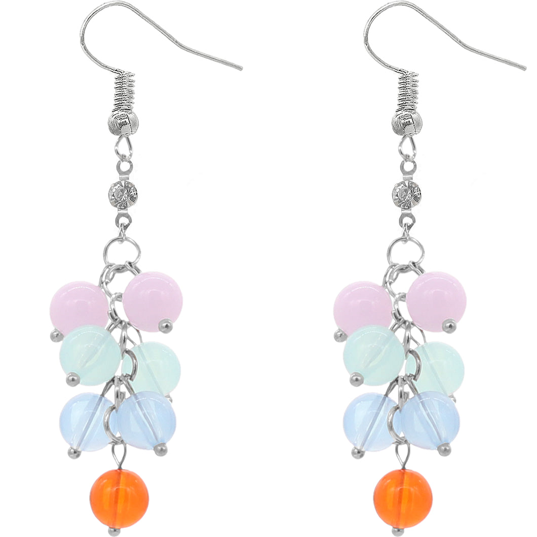 Pink Blue Multicolor Beaded Dangle Earrings