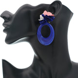 Blue Oval Floral Resin Earrings
