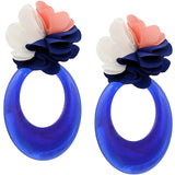 Blue Oval Floral Resin Earrings