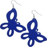 Blue Wooden Large Oversized Butterfly Earrings