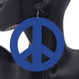 Blue Oversized Peace Sign Wooden Earrings