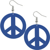 Blue Oversized Peace Sign Wooden Earrings