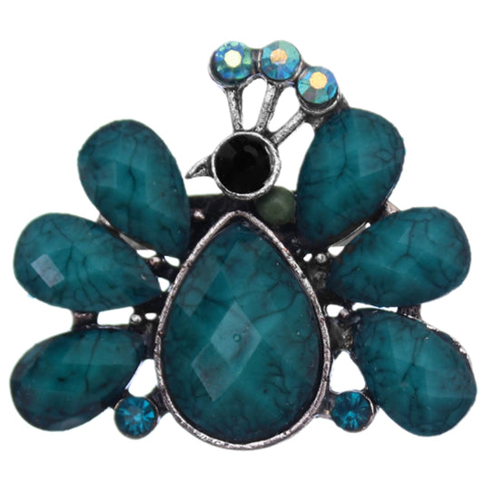 Blue Large Beaded Peacock Adjustable Ring