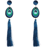 Blue Long Peacock Tassel Earrings