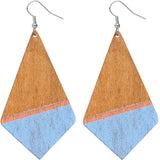 Blue Wooden Geometric Pentagon Dangle Earrings