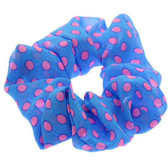 Blue Pink Polka Dot Elastic Hair Scrunchie