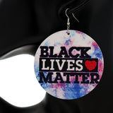Pink Blue Tie Dye Black Lives Matter Wooden Earrings