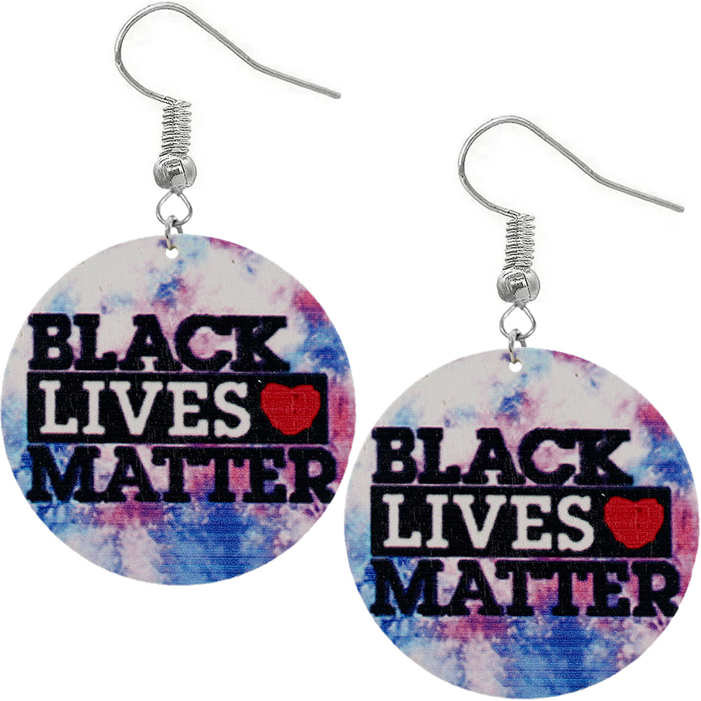 Pink Blue Tie Dye Black Lives Matter Wooden Earrings