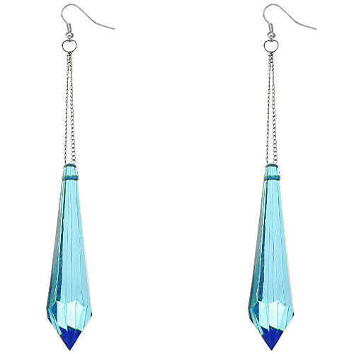 Blue Pointy Faux Crystal Drop Chain Earrings