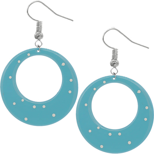 Blue White Round Polka Dot Dangle Earrings