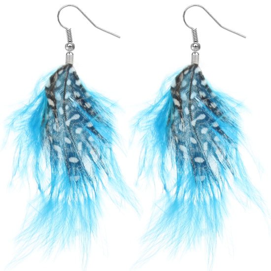 Blue Flowy Feather Earrings