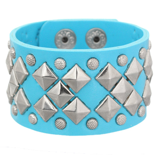 Blue Faux Leather Pyramid Snap Bracelet