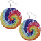 Blue Multicolor Wooden Spiral Pattern Earrings