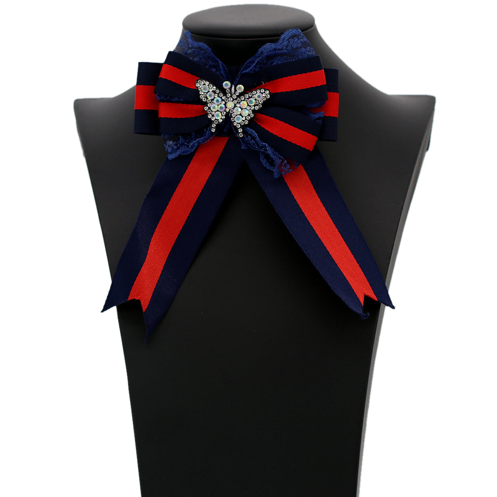 Blue Red Necktie Butterfly Bow Brooch