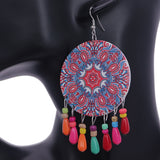 Red Multicolor Wooden Bead Kaleidoscope Pattern Earrings