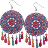 Red Multicolor Wooden Bead Kaleidoscope Pattern Earrings