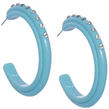 Blue Glossy Rhinestone Hoop Earrings