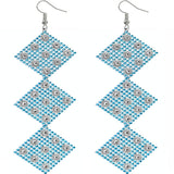 Blue Rhinestone Long Mesh Flat Earrings