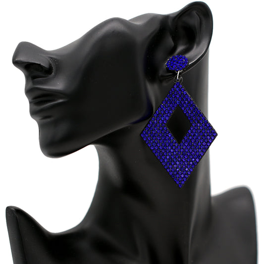 Blue Rhinestone Rhombus Felt Earrings