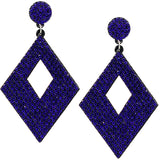 Blue Rhinestone Rhombus Felt Earrings