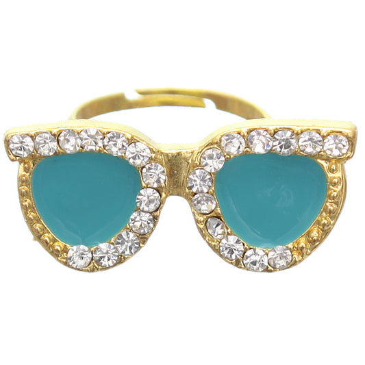 Blue Rhinestone Midi Sunglasses Adjustable Ring