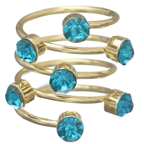 Blue Rhinestone Coil Wrap Ring