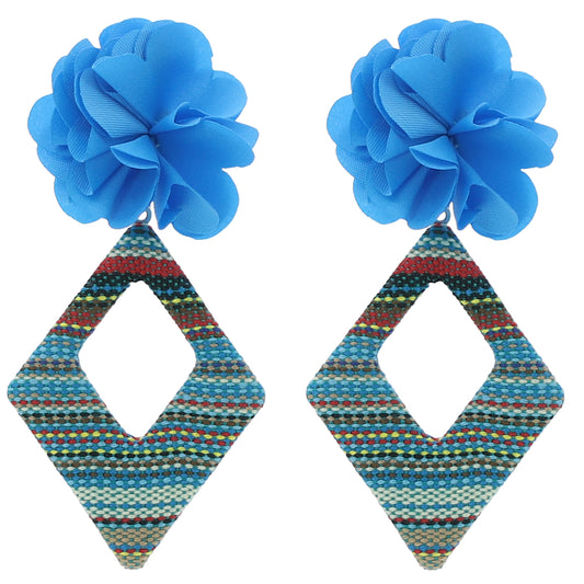 Blue Flower Woven Rhombus Shaped Earrings