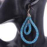 Blue Sequin Confetti Double Teardrop Hoop Earrings