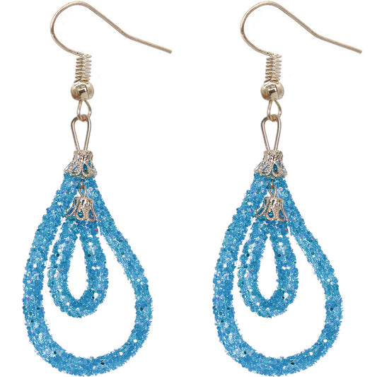 Blue Sequin Confetti Double Teardrop Hoop Earrings