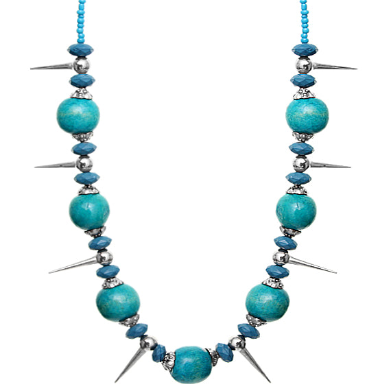 Blue Wooden Sequin Spike Necklace Set