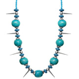Blue Wooden Sequin Spike Necklace Set