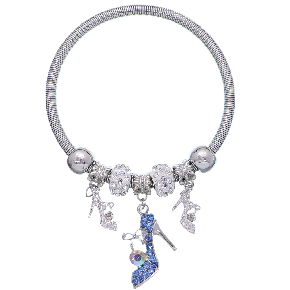 Blue Fireball High Heel Shoe Charm Stretch Bracelet
