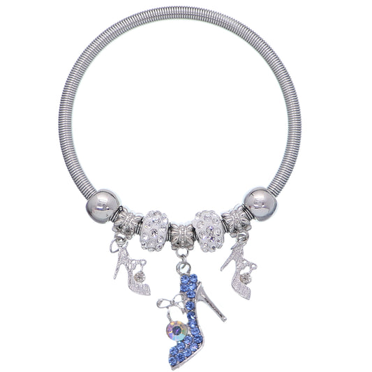 Blue Fireball High Heel Shoe Charm Stretch Bracelet