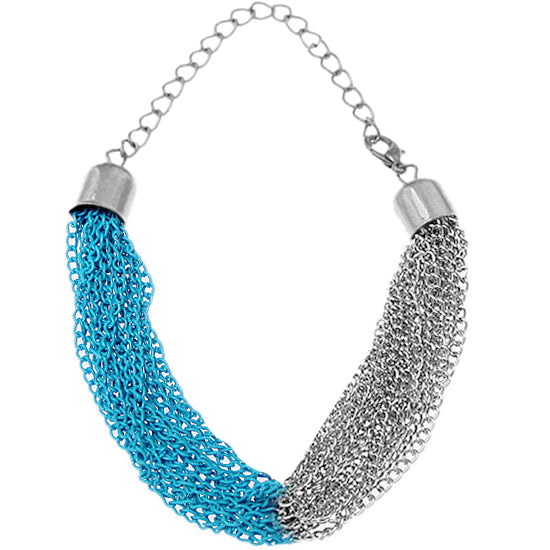 Blue Silver Multi Line Chain Bracelet