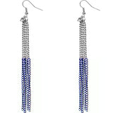 Blue Silver Long Drop Chain Dangle Earrings
