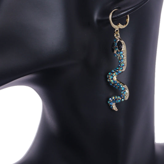 Blue Iridescent Slither Snake Leverback Earrings