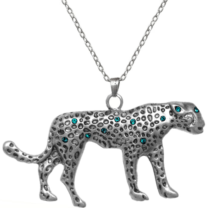 Blue Spotted Cheetah Charm Necklace