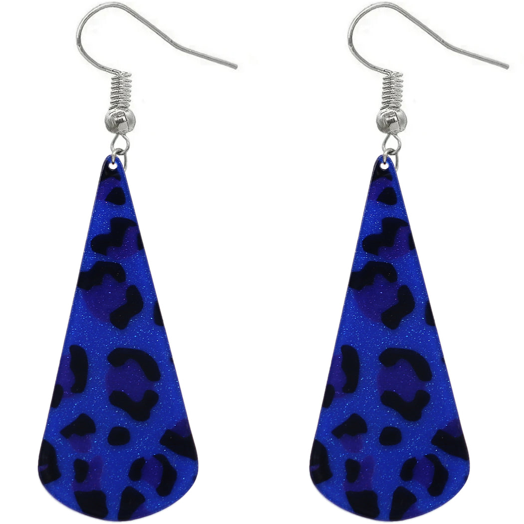 Blue Leopard Print Long Teardrop Acrylic Earrings