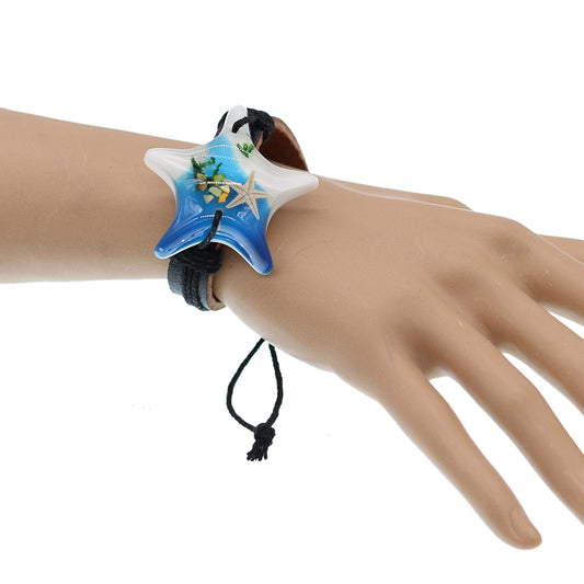 Blue Starfish Faux Leather Adjustable Bracelet