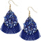 Blue Beaded Teardrop Tassel Earrings