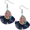 Navy Blue Faux Gemstone Teardrop Tassel Fan Earrings