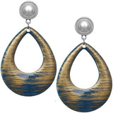 Blue Teardrop Brush Textured Clip-On Earrings