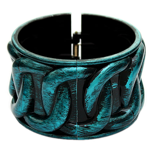 Blue Textured Chain Design Hinged Bracelet