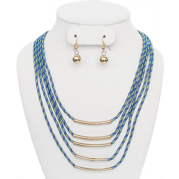 Blue Layered Thread Necklace Set