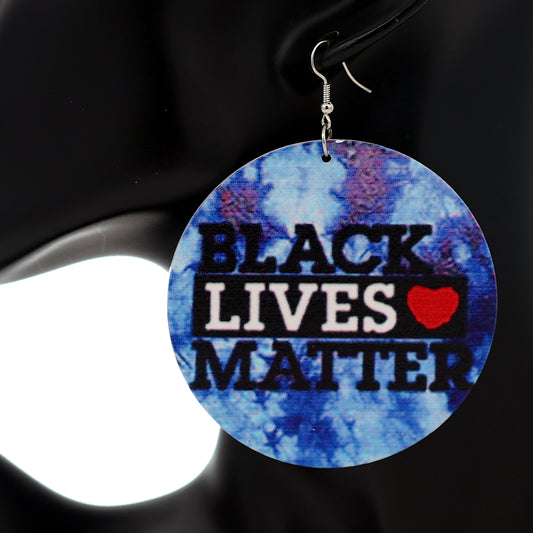 Blue Tie Dye Black Lives Matter Wooden Earrings