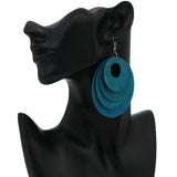 Blue Layered Wooden Dangle Earrings