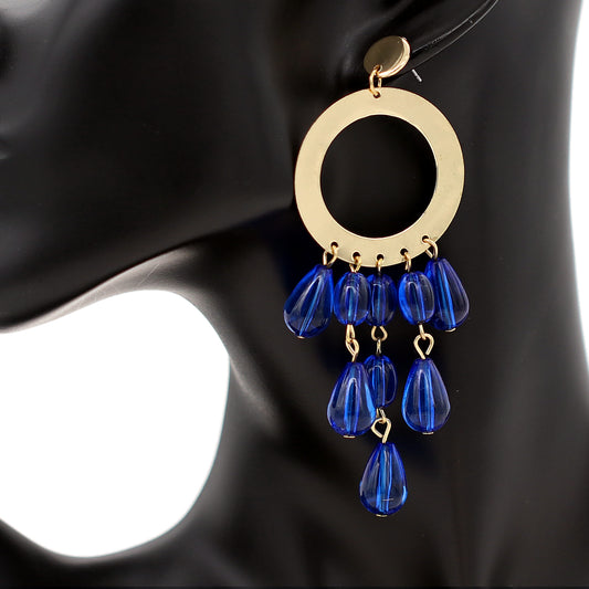Blue Transparent Beaded Hoop Dangle Earrings