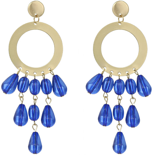 Blue Transparent Beaded Hoop Dangle Earrings