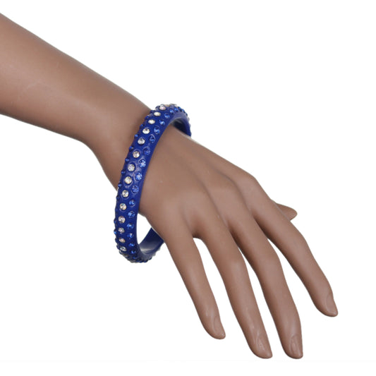 Blue Triple Row Rhinestone Bangle Bracelet