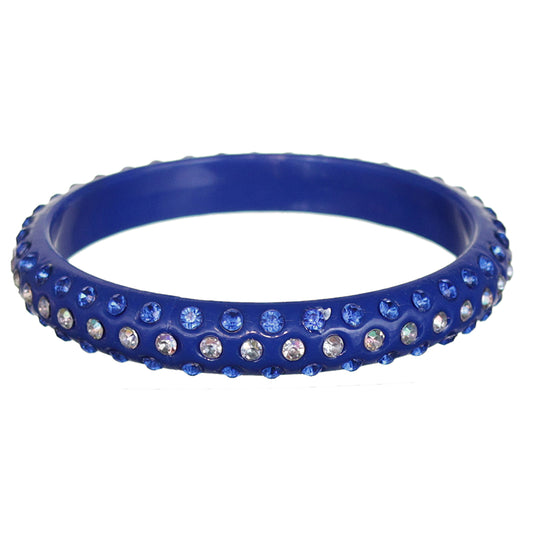 Blue Triple Row Rhinestone Bangle Bracelet